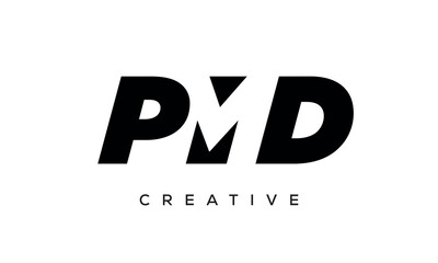 PMD letters negative space logo design. creative typography monogram vector