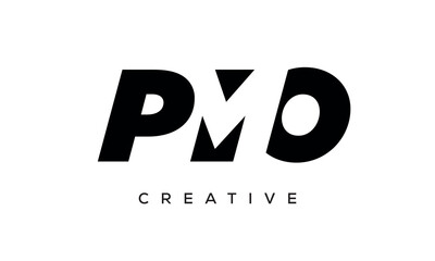 PMO letters negative space logo design. creative typography monogram vector