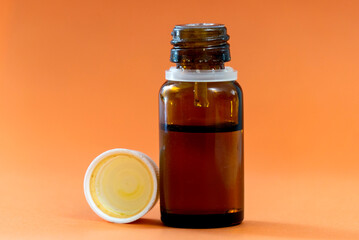 Bottle of essential oil close up