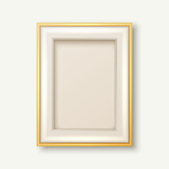 Vector 3d Realistic White and Golden Decorative Vintage Frame, Border Icon Closeup Isolated on White Background. Photo Frame Design Template for Picture, Border Design, Front View