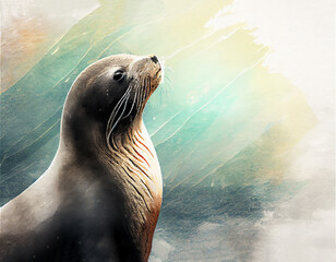 Image watercolor drawing of a sea cat