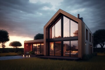 Small Modern House In Forest. AI Generated. 3D Illustration.