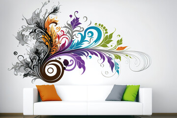 living room wall art wallpaper design, abstract floral background with ornament, generative ai