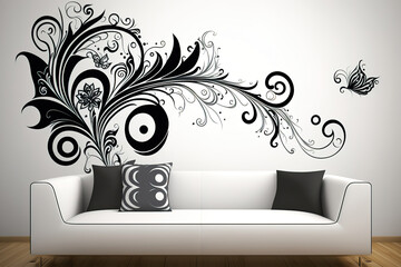 living room wall art wallpaper design, abstract floral background with ornament, generative ai