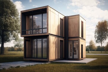 Small Modern House In Forest. AI Generated. 3D Illustration.