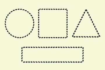 Frame outline set. Hand drawn decorative doodle black ink brush stroke borders, scribbled dash line, circle, square, rectangle, triangle geometric shapes