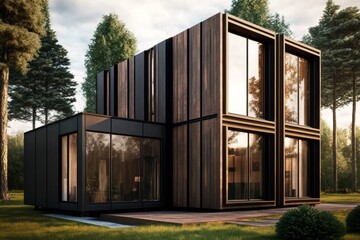 Small Modern House Of An Amazing Shape Of Different Squares. AI Generated. 3D Illustration.