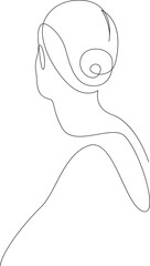 Continuous line woman art. Minimal woman silhouette with bun. Fashion vector lines illustration. One line drawing.