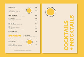 Minimal Cocktail menu, modern design, cocktail bar, drinks list, bauhaus look, bold & contemporary. 
