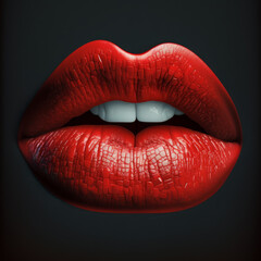 An image of woman's lips with red lipstick. Generative AI.
