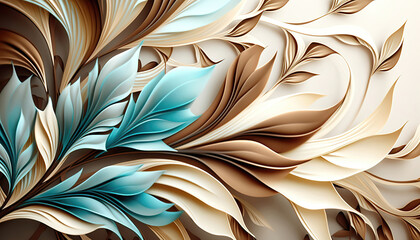 wallpaper design, floral background with flowers, light blue and warm earth colors, generative ai