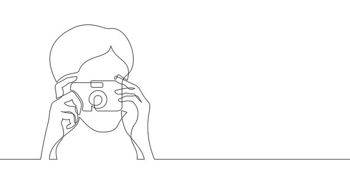 Animation of an image drawn with a continuous line. Girl with photo camera.