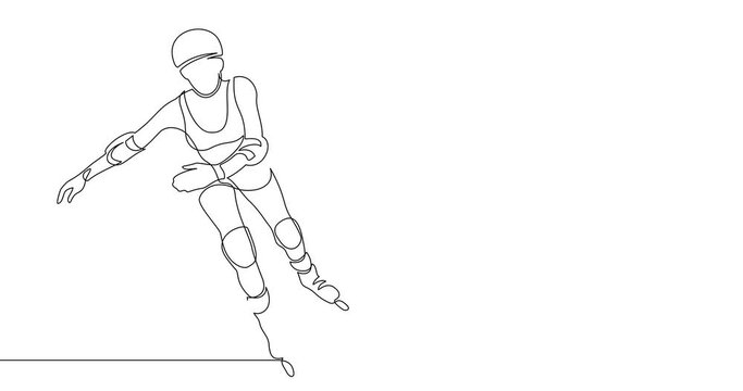 Animation of an image drawn with a continuous line. Rollerblading girl.
