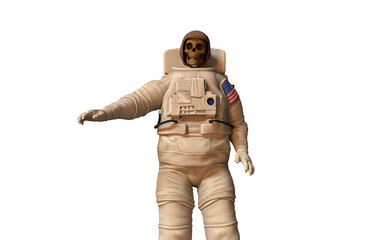 Dead Skull Astronaut Standing Pose on transparent background.