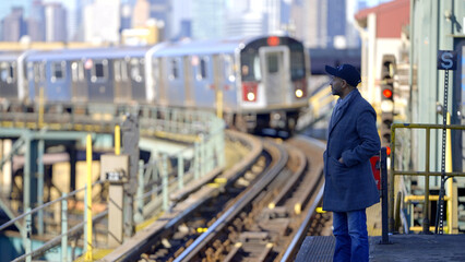 Train arriving at a subway station in New York - travel photography