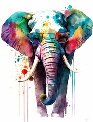 Obraz premium watercolor elephant wearing sunglasses, generative AI finalized in Photoshop by me 