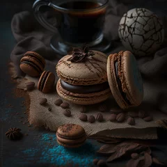 Rolgordijnen Delicate pastries in form of crispy delicate macaron with cocoa and coffee. High quality photo © Azer