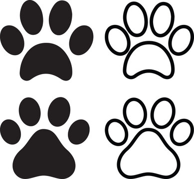 paw print icon set .  dog or cat paw . dog foot icon