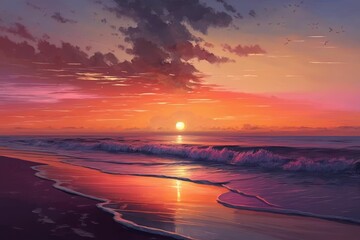 Fototapeta na wymiar sunset on the beach generative ai