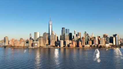 Aerial view over the skyline of Manhattan New York City - drone photography
