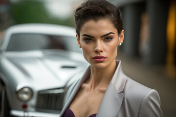Fototapeta na wymiar A beautiful woman and a luxury car, Generative AI