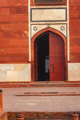 humayun tomb exterior view at misty morning from unique perspective