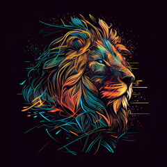 lion head neon illustration isolated in flat background generative ai
