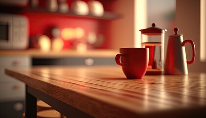 Kitchen interior with cup on kitchen table generative ai