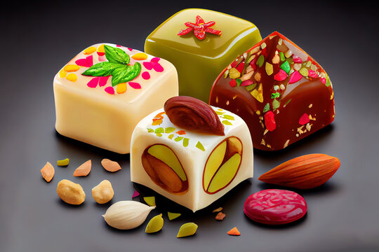 Nutritious Mix Mithai or indian milk made sweets of indian and pakistani festivals. Generative Ai