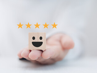 hand-picked wooden block, happy face, five stars