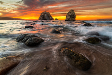 Sunset Ocean Nature Seascape Storm Sea Rocks Dramatic Landscape