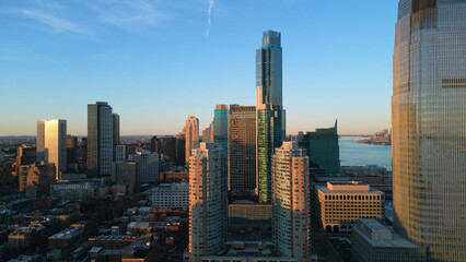 Fototapeta na wymiar Jersey City with Goldman Sachs building - aerial view - drone photography