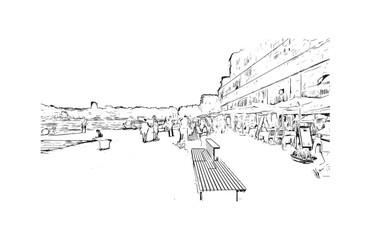 Fototapeta premium Building view with landmark of Porto Novo is the capital of Benin. Hand drawn sketch illustration in vector.