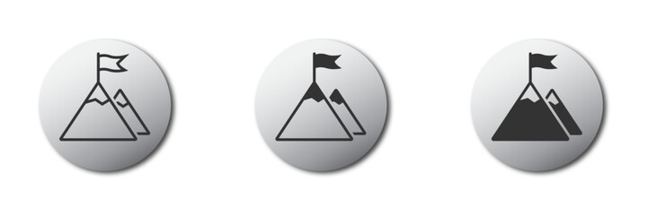 Flag on mountain top icon. Mountain peak with a flag. Vector illustration.