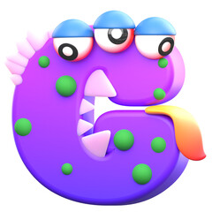 monster alphabet G 3d Illustration