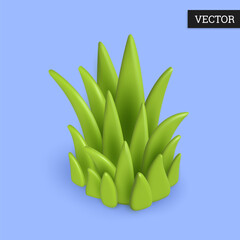 Grass 3d icon in cartoon style. Plastic design element. Vector illustration.