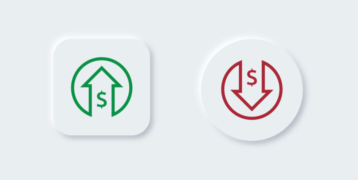 Green arrow up price increase, red arrow down price decrease symbol, in neomorphism eps10 style