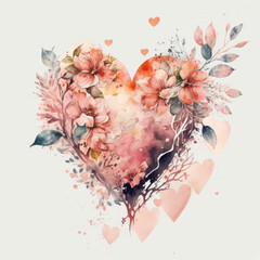 abstract watercolor heart with flowers, generative AI  finalized in Photoshop by me 