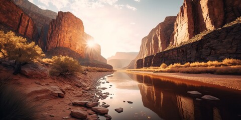 Canyon Sunset, River, Generative Ai