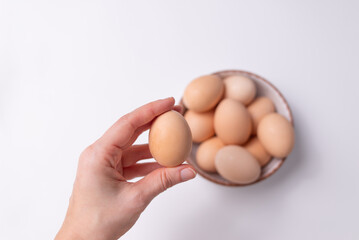 Cooking. Organic homemade eggs on a white background