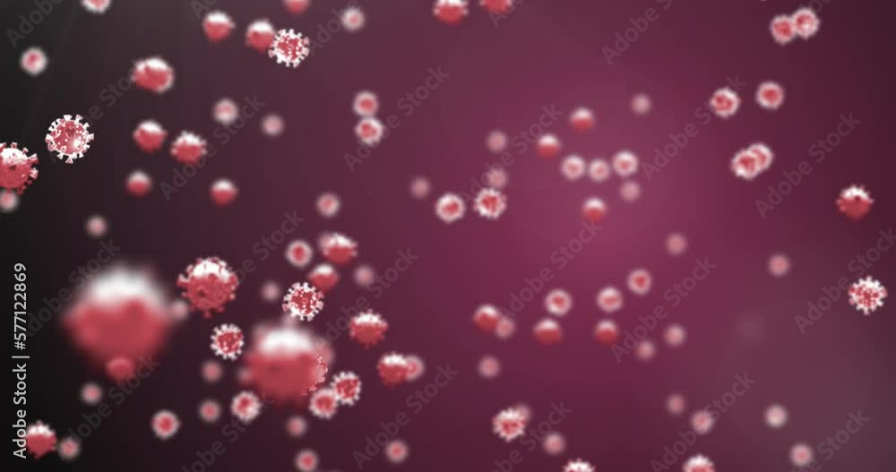 Poster animation of virus cells floating on red background