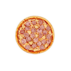 Hawaiian Pizza top view on a white background isolate