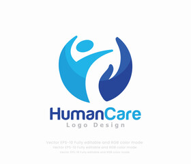 Human care logo design with a heart and a couple holding hands