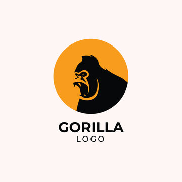 Gorilla Logo Design Template with Gold / Yellow Circle