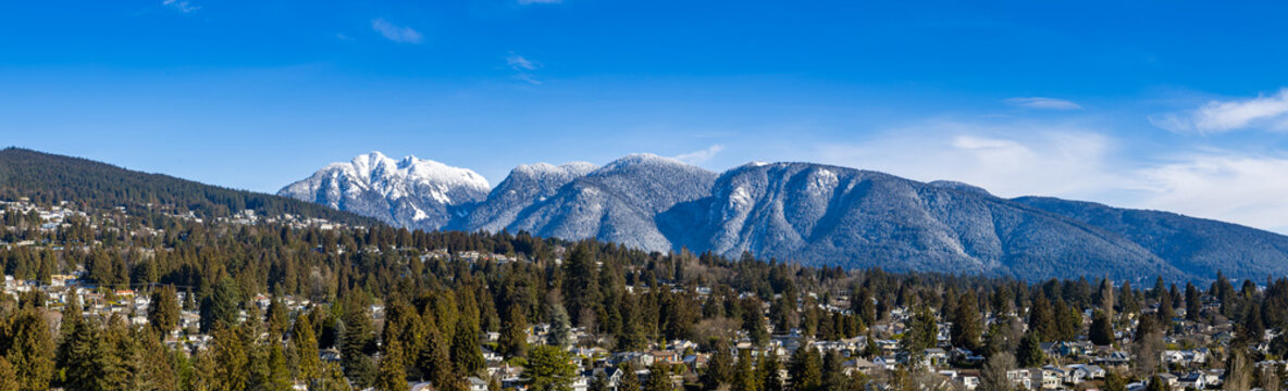 North Shore mountains panorama of North and West Vancouver, Canada