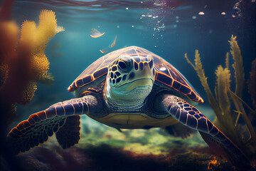 Fototapeta premium sea animal underwater turtle..generative ai