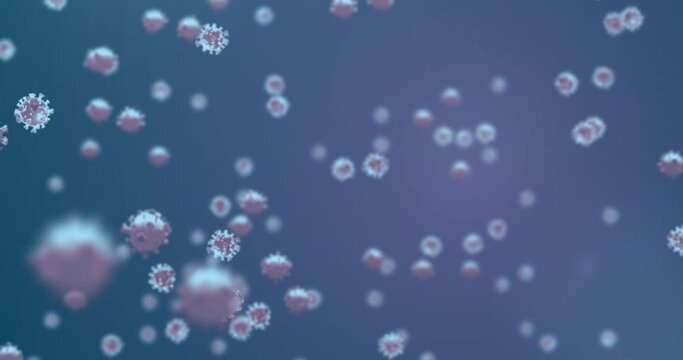 Animation of virus cells floating on blue background