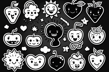 black and white 12 Sticker pack of funny cartoon , generative artificial intelligence 