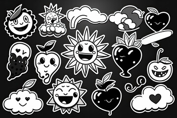 Fototapeta premium black and white 12 Sticker pack of funny cartoon , generative artificial intelligence 