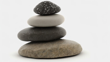 Fototapeta na wymiar Cobbles, flat stones piled into a little stack, grey colors cobbles, isolated on white, zen-feeling. Generative AI